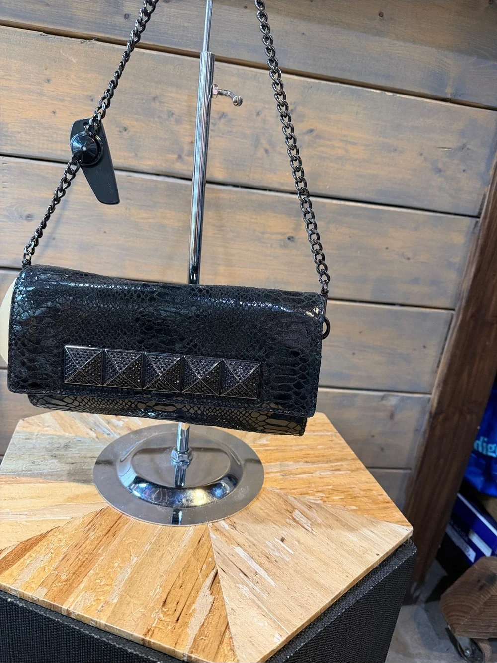 Michael Kors Black Studded Chain Shoulder Clutch Antonia